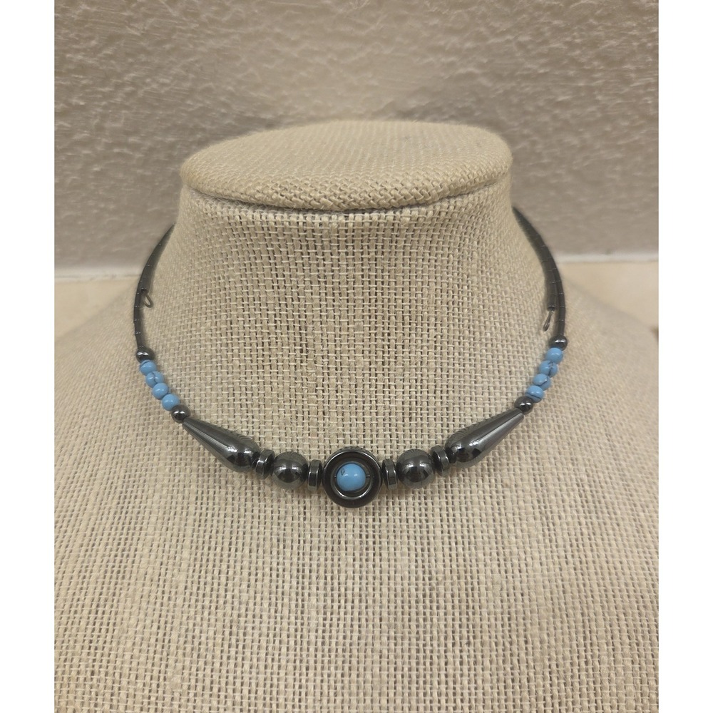 Vintage Hematite & Turquoise Beaded Wrap Choker